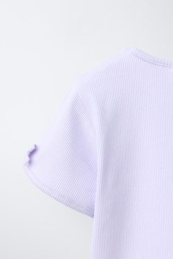 ZARA ФУТБОЛКА В РУБЧИК С БАНТАМИ, ЦВЕТ МАЛЬВЫ