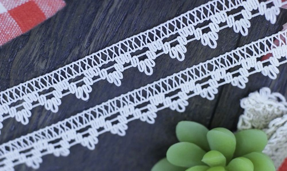 Кружево хлопковое/Тесьма вязаная, 60828/20, ш. 2 см, пр-во Беларусь, белый