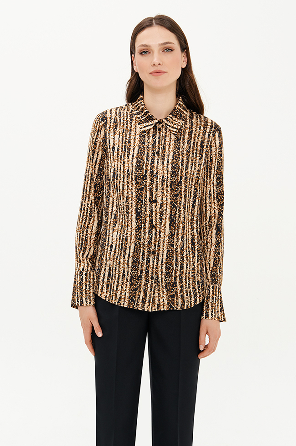 23417 Блузка женская (черно-песочный принт)