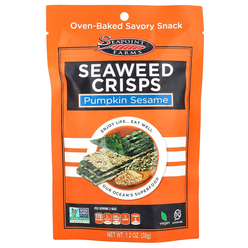 Seapoint Farms, хрустящие морские водоросли, с тыквой и кунжутом, 35 г (1,2 унции)