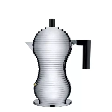 Alessi - Алюминиевая турка кофеварка высокого давления Pulcina на 3 чашки. черная ручка / артикул   MDL02/3 B  / GTIN 8003299388080