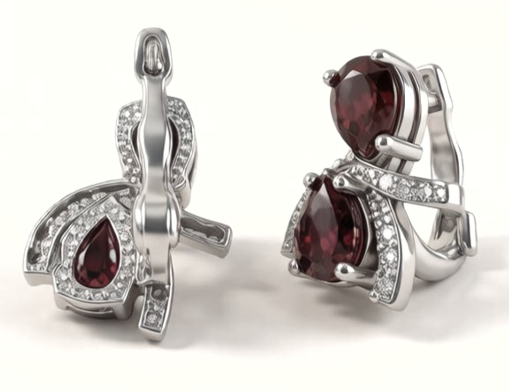 Ювелирные серьги из серебра 925 пробы с гранатами
