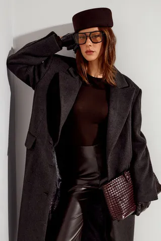 Пальто с шерстью прямого кроя цвета эспрессо