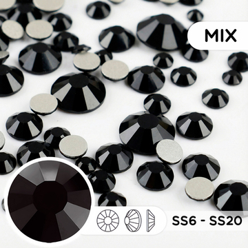 Стразы холодной фиксации из стекла, цвет Jet, микс ss6-ss20