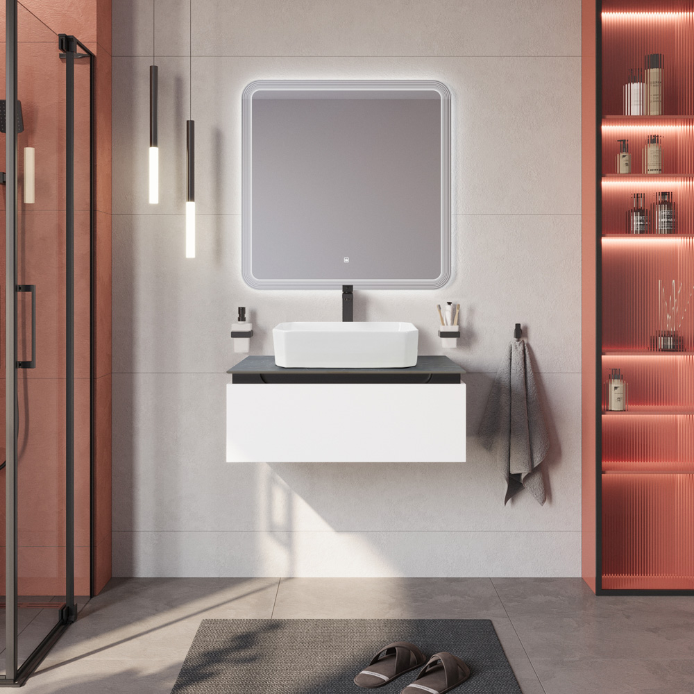 Мебель для ванной со столешницей и накладной раковиной Cezares SLIDER 80 Bianco Opaco SLIDER-800-1C-SO-BO