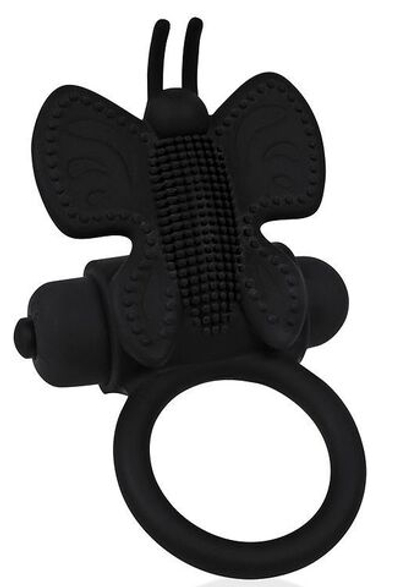 Черное эрекционное виброкольцо-бабочка (Цвет: черный)