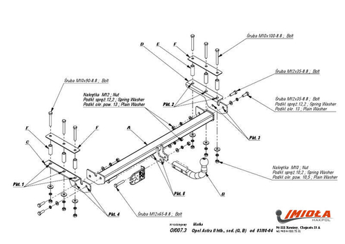 Фаркоп IMIOLA O.007 Opel Astra хетчбек/седан 1998-2004, Chevrolet Viva 2004-2008(паспорт и сертификат в комплекте)(без электрики)