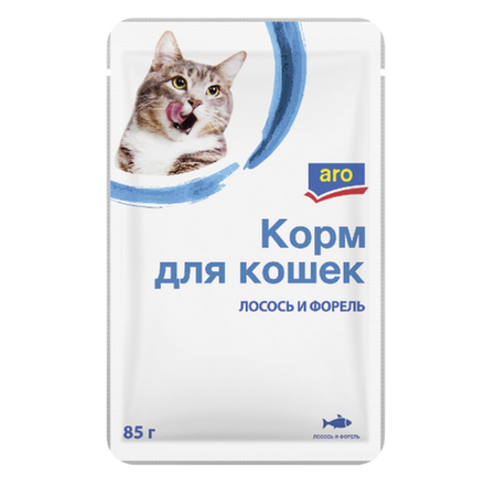 Влажный корм ARO для кошек лосось и форель 85 гр