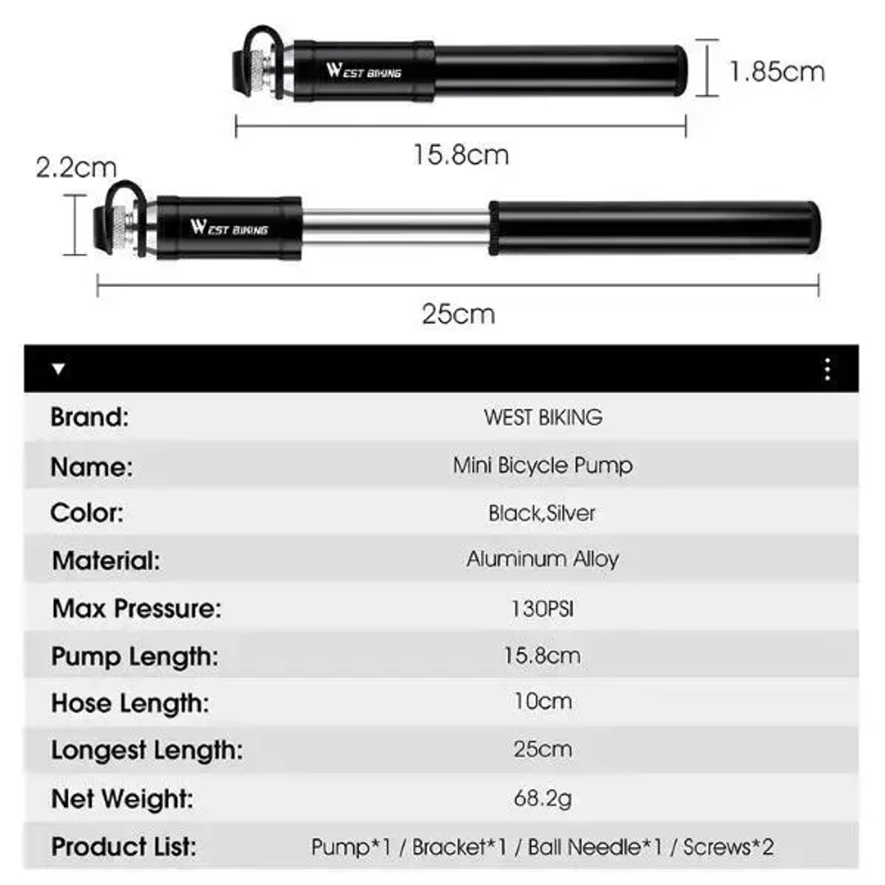 Насос ручной велосипедный West Biking, YP0711136