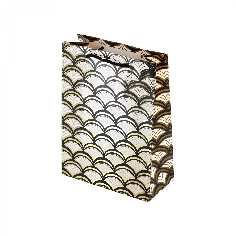 Пакет подарочный бумажный Alingar, (М) 18х24х8,5 см, вертикальный, "Черно-белый паттерн", ламинация, тиснение фольга, ассорти