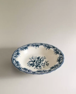 ZARA HOME ГЛУБОКАЯ ТАРЕЛКА ИЗ ФАЯНСА С ЦВЕТОЧНЫМ УЗОРОМ, СИНИЙ