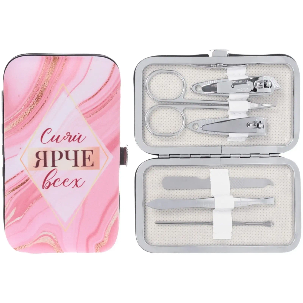 Набор для маникюра в футляре 6 предметов «Сияй ярче всех!»,11*6,5см ( в пакете с подвесом)✦