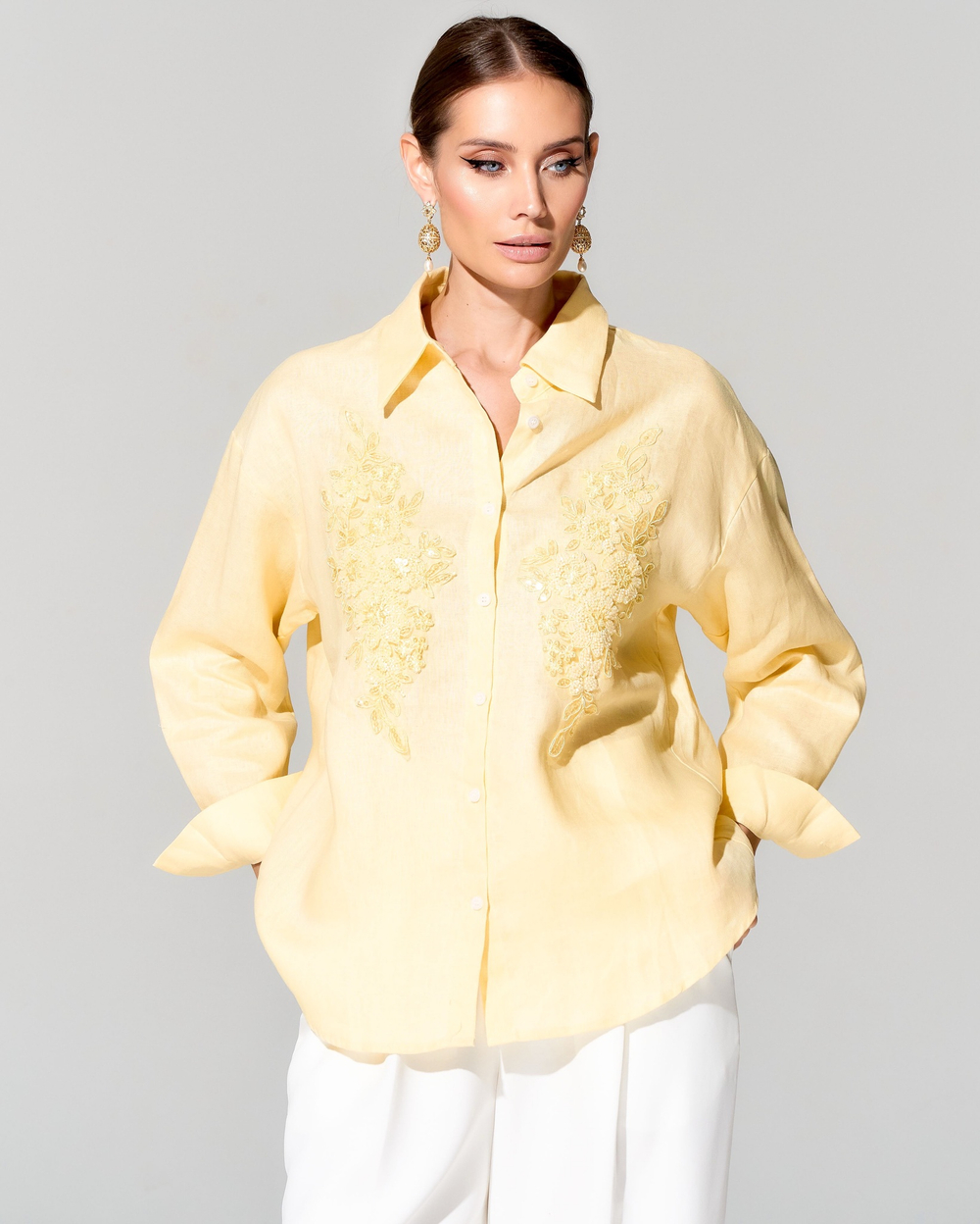 Блуза из хлопка с вышивкой бисером