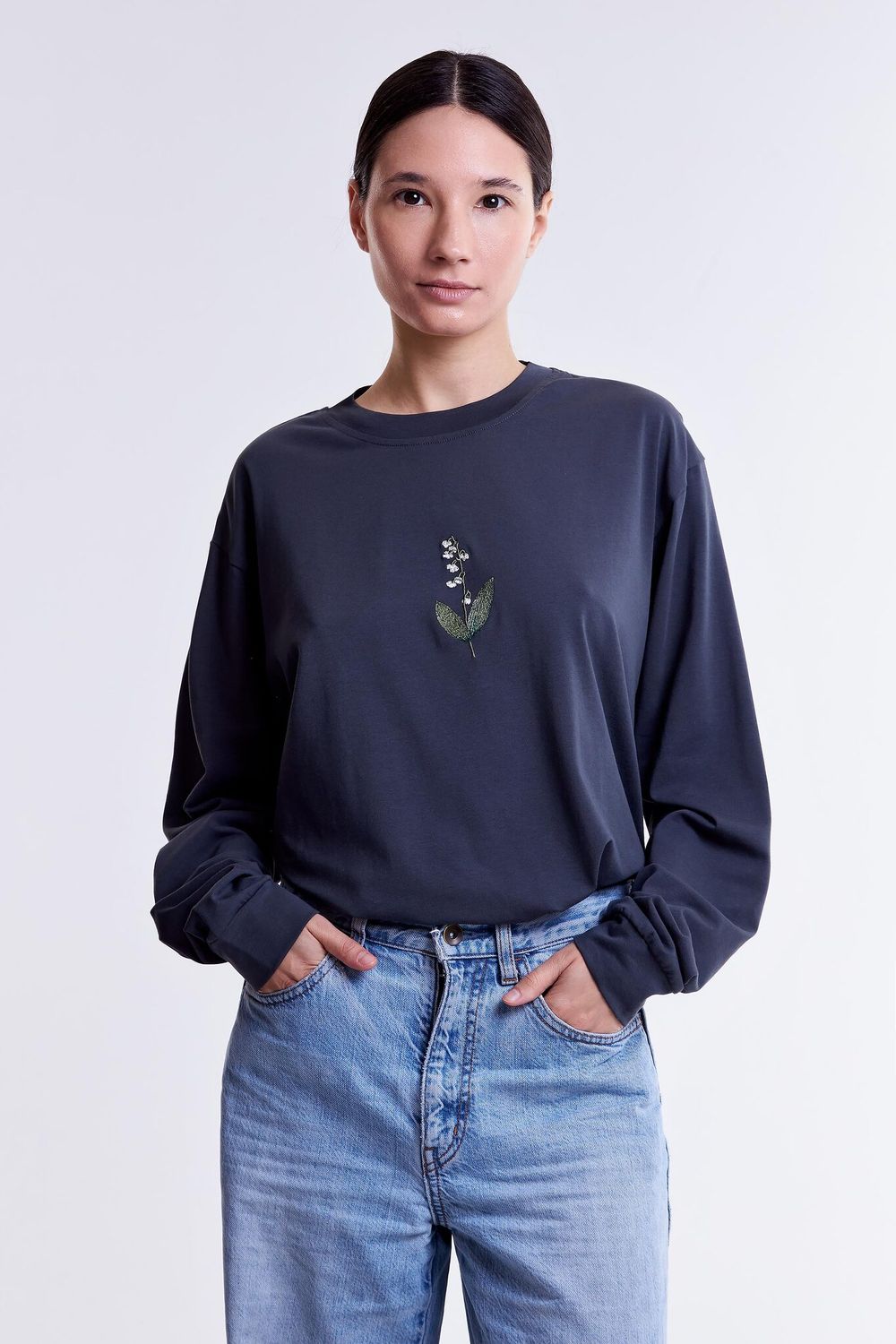 Лонгслив Гербарий Ландыш Серый