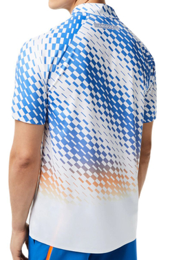 Мужское поло теннисное Lacoste Tennis X Novak Djokovic Checkerboard Print Polo Shirt - white/blue/light orange