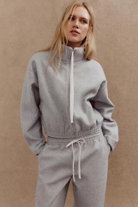 ZARA ФЕТРОВАЯ КУРТКА С ЗАСТЕЖКОЙ-МОЛНИЕЙ, СЕРЫЙ С МЕЛАНЖЕВЫМ ЭФФЕКТОМ