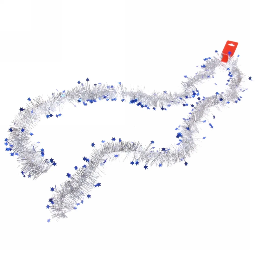 Мишура 2м 6см «Звездочки», Серебро/синий