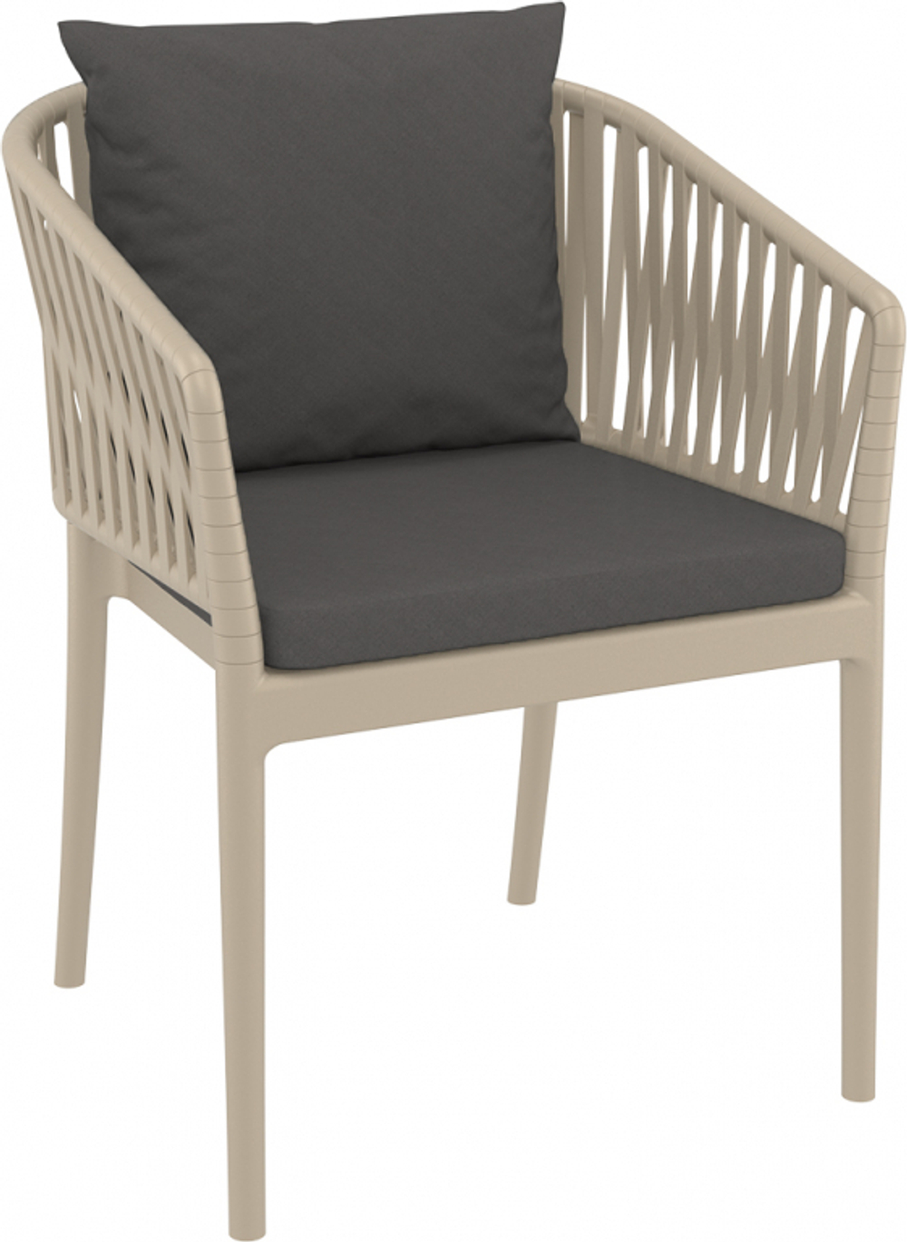 Кресло пластиковое с подушками Siesta Contract Portofino, бежевый, темно-серый