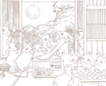Rabbits and Nostalgic Japanese Scenery. Coloring Book