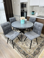 Круглый стеклянный раздвижной стол и стулья "ГУЧИ" серый