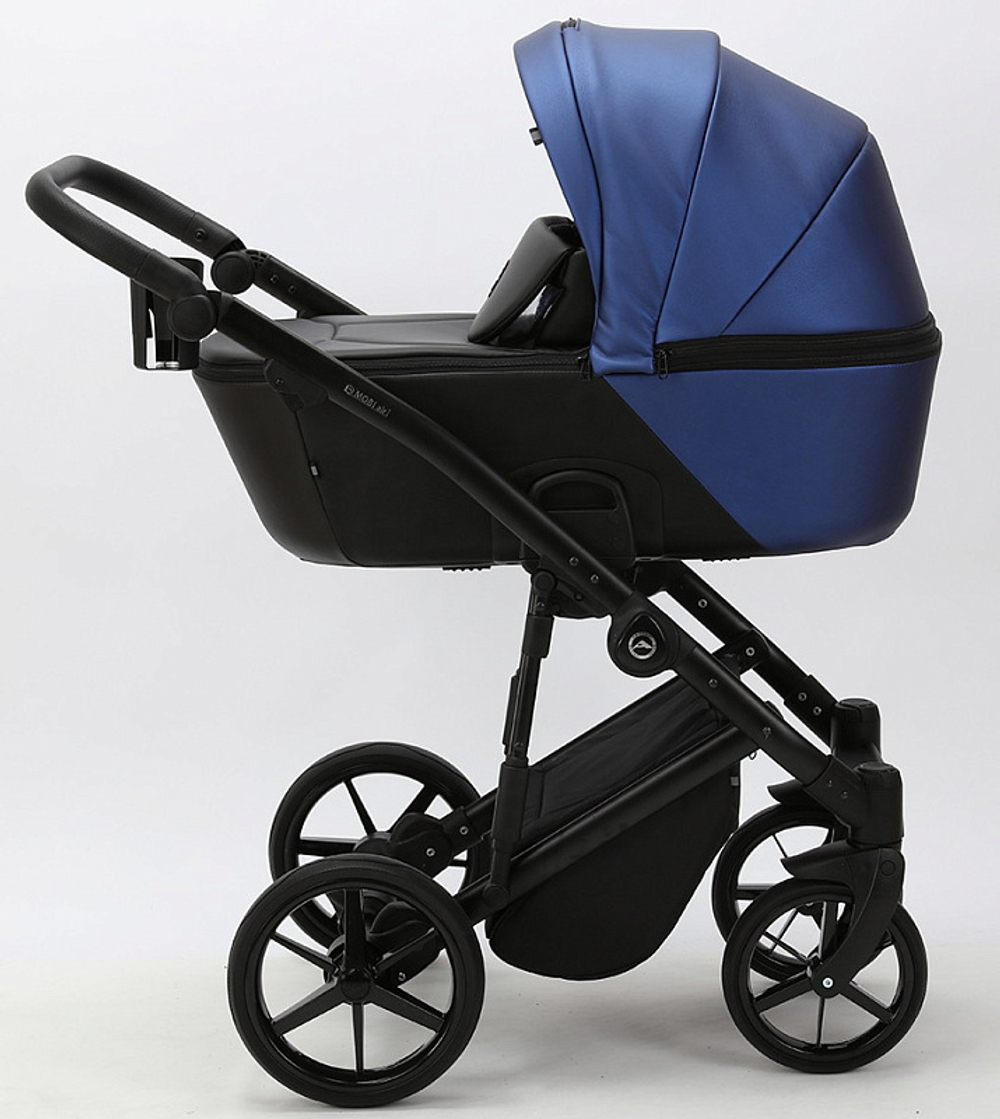 Детская коляска Adamex Mobi Deluxe 2 в 1 M-SD13 (СИНИЙ ПЕРЛ+ЧЕРНАЯ КОЖА)
