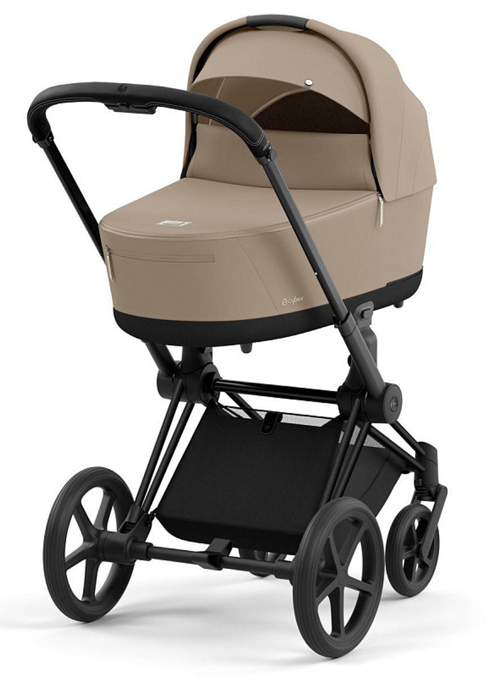 Коляска 3 в 1 Cybex Priam IV Matt Black complete и автокресло Aton B2 i-Size Steel Grey Cozy Beige