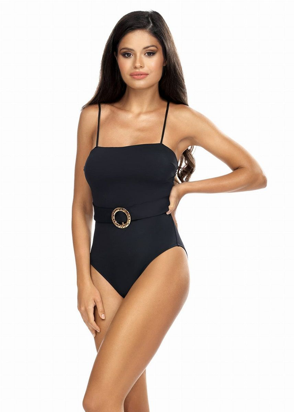 Совместный купальник с мягким лифом и декоративным поясом (Размер: 85/42) (Цвет: черный)