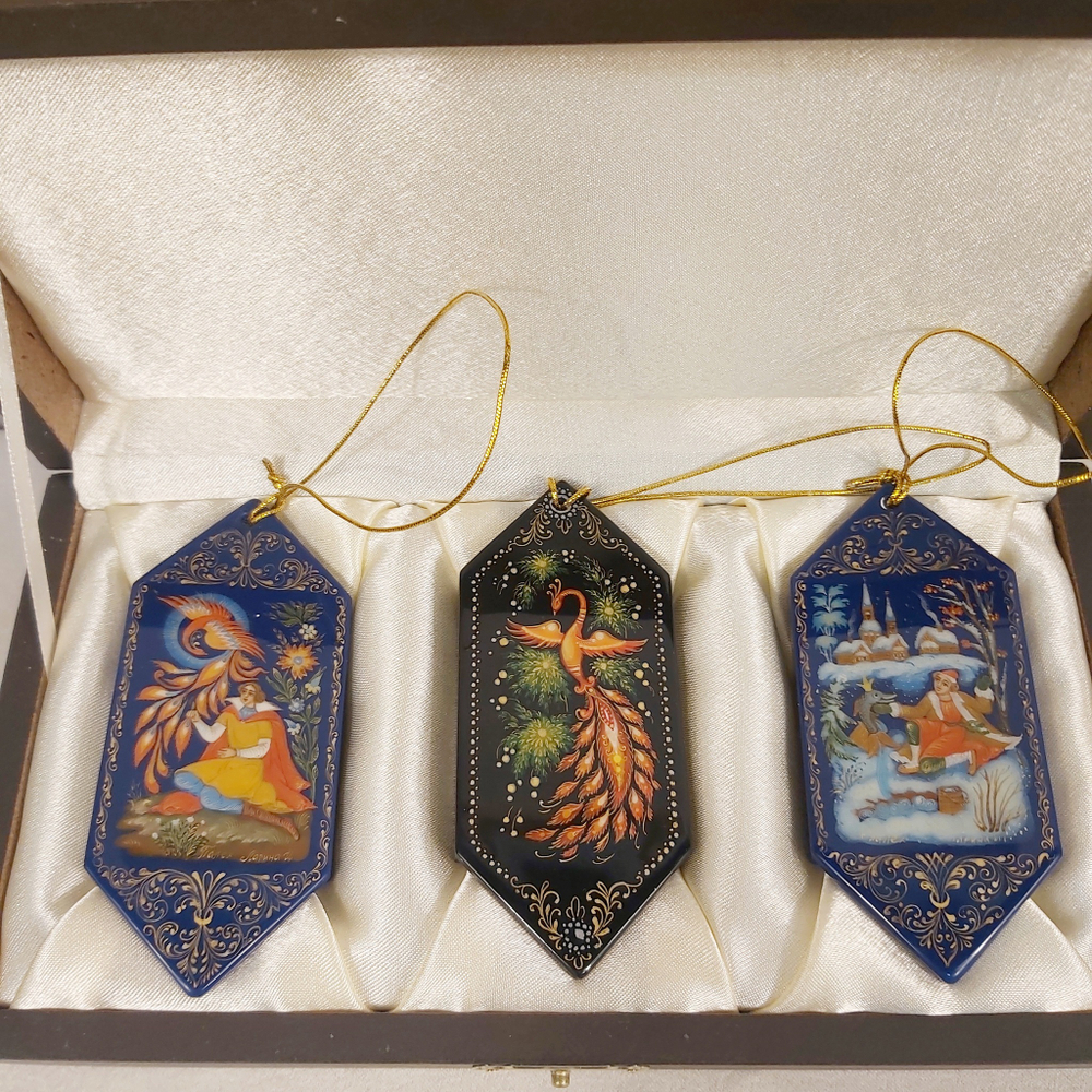 Набор ёлочных игрушек-конфет с ручной росписью Палех "Сказки" в футляре