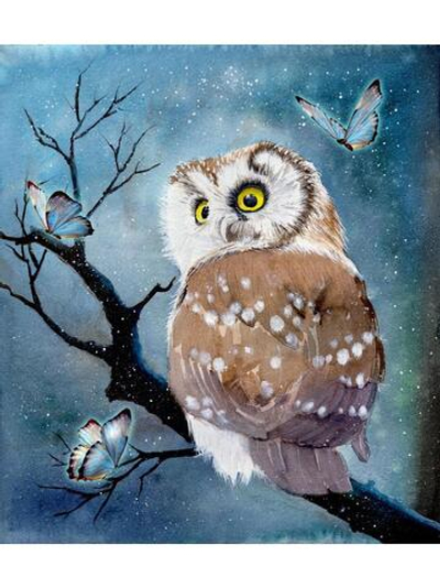 Алмазная мозаика 17*22см. с подр. "Загадочный филин" с полным заполн. 18цв. (Арт. НД-0732)
