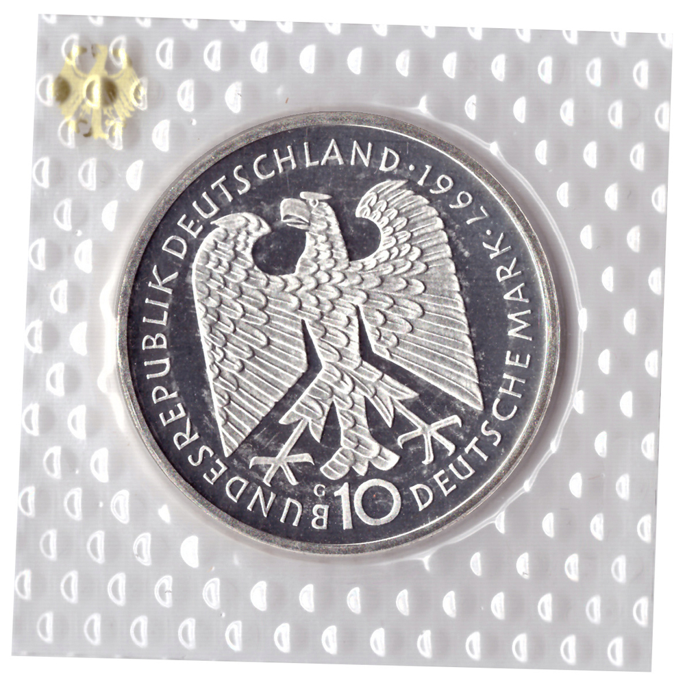 10 марок 1997 год (G) 200 лет со дня рождения Генриха Гейне, Германия. PROOF в родной запайке