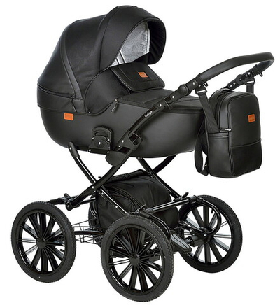Детская коляска Indigo Porto Classic 14 2 в 1 Po 08 черная кожа+черный узор