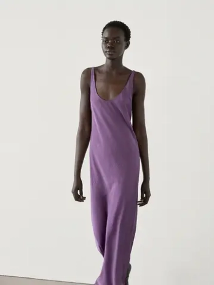 Massimo Dutti Платье-комбинация миди А-силуэта, фиолетовый