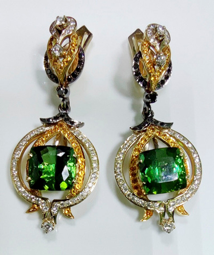Серьги "Эстерелла" с зеленым турмалином и бриллиантами