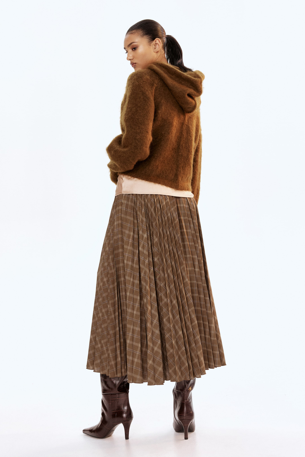 H&M Толстовка с капюшоном из смесовой мохеровой пряжи, темно-коричневый