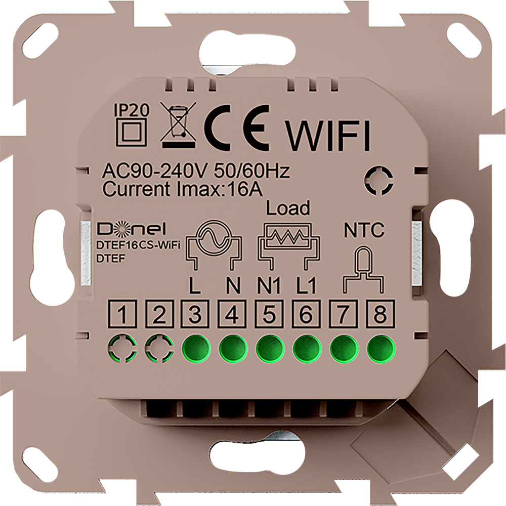 Термостат с датчиком пола программируемый через приложение,  с Wi-Fi,  16A,  размер накладки 55х55мм,  цвет стекло кашемир