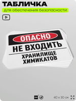 Табличка для обеспечения безопасности "Опасно, не входить, хранилище химикатов", для офиса, по охране труда для предприятия, организаций, 40х30 см, Silver Plane x Айдентика Технолоджи