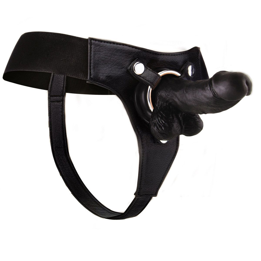 Страпон с кожаными трусиками - 13 см. (Цвет: черный)