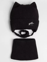 Шапка и снуд для девочки с ушками на завязках