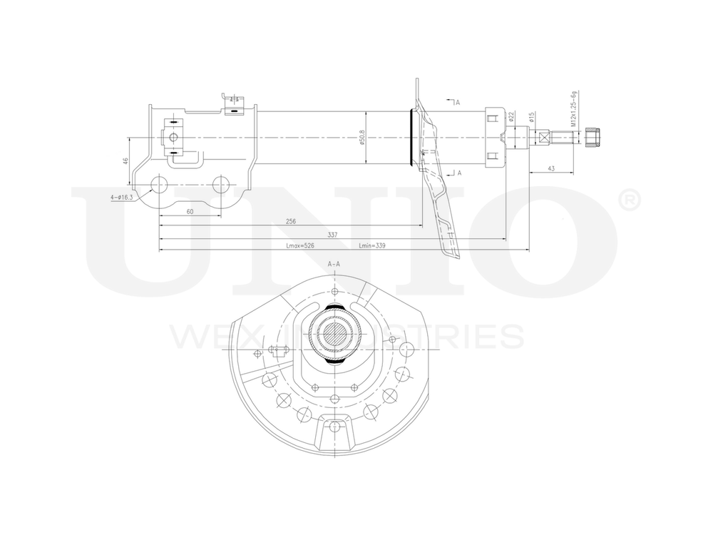 Амортизатор газовый передней подвески правый UNIO SAB-10338