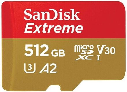 Карта памяти SanDisk Extreme microSDXC 512GB UHS-I U3 V30 A2, R/W 190/130 МБ/с