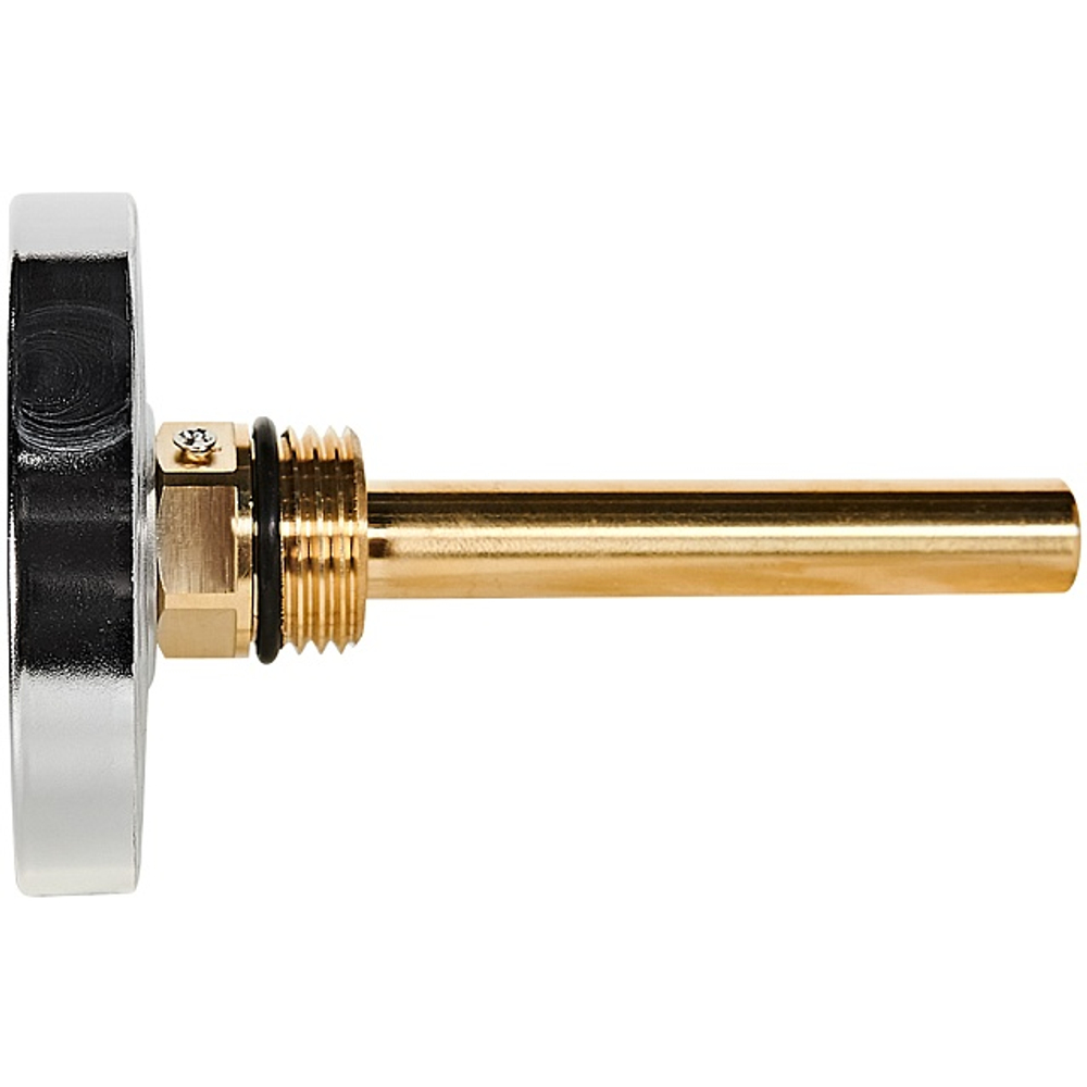 Термометр биметаллический аксиальный STOUT- 1/2" (D63 мм, шкала 0-120°C, с гильзой 75 мм)