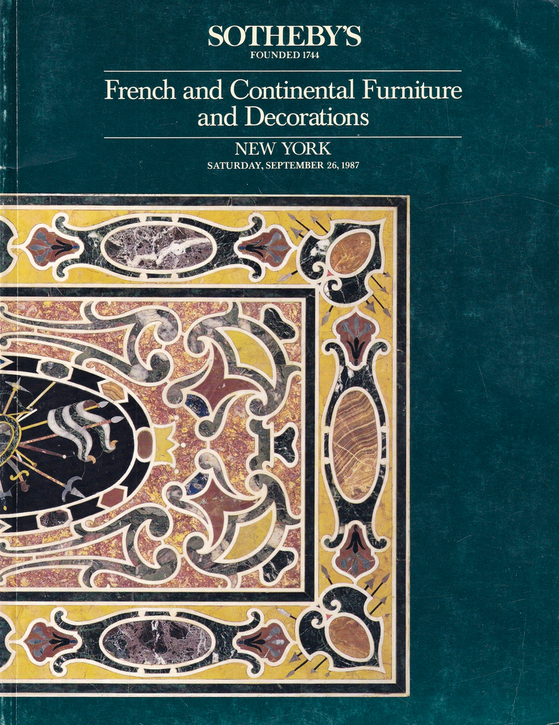 Каталог аукциона Sotheby's, Нью-Йорк, Французская и европейская мебель и декор от 26 сентября 1987 года