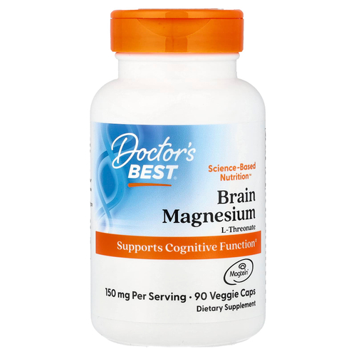 Doctor's Best, магний для мозга с Magtein®, 90 растительных капсул (50 мг в 1 капсуле)