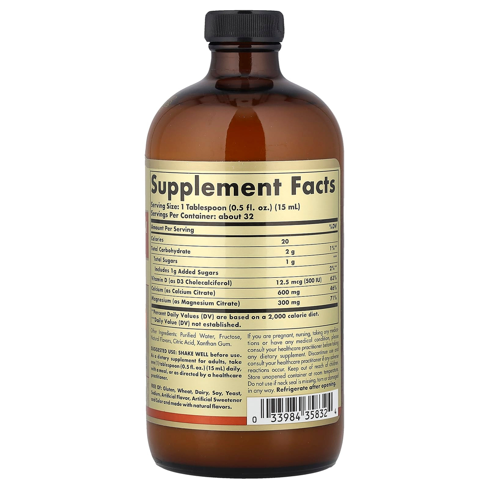 Solgar, цитрат кальция и магния, с витамином D3, в жидкой форме, вкус натурального апельсина и ванили, 473 мл (16 жидк. унций)