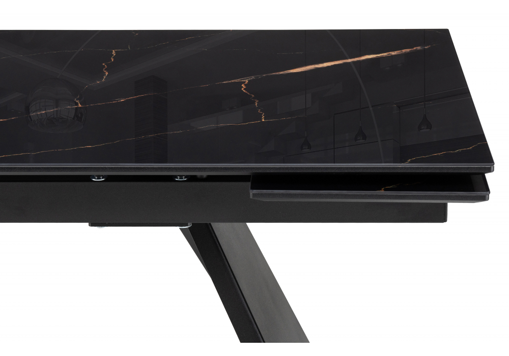 Стол стеклянный Woodville Хорсборо 140(200)х80х79 обсидиан, черный, ножки черные