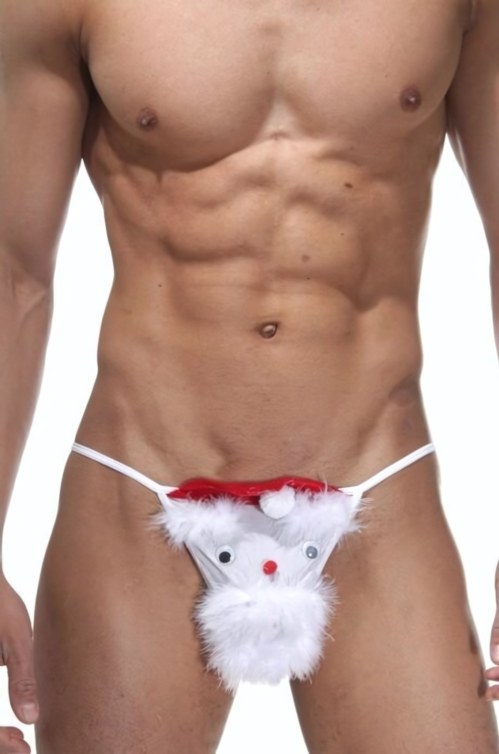 Мужские трусы-стринги с Санта Клаусом (Размер: L-XL) (Цвет: белый)