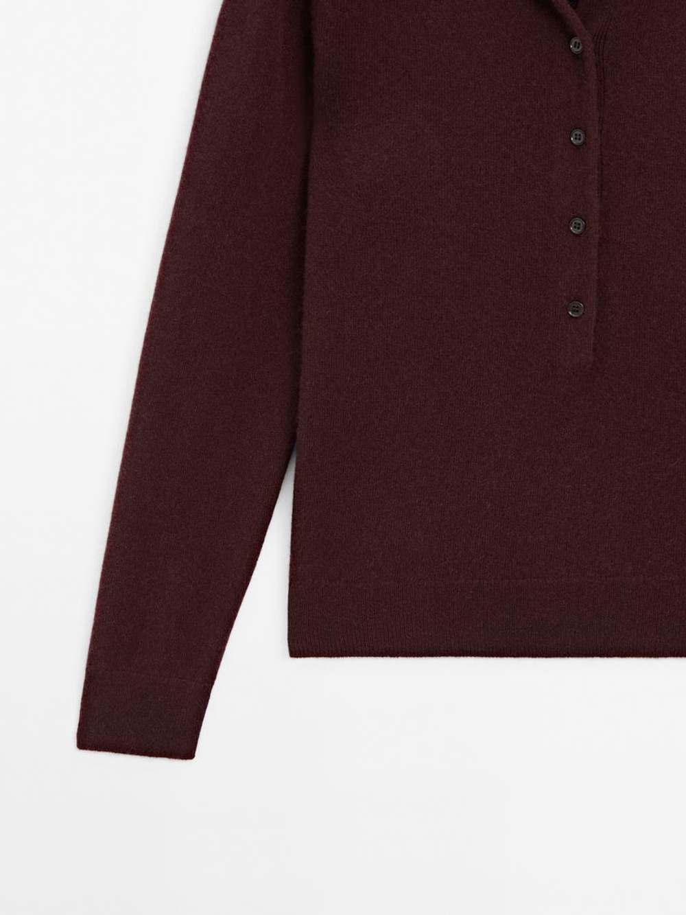 Massimo Dutti Трикотажный свитер поло из 100% кашемира, гранатовый