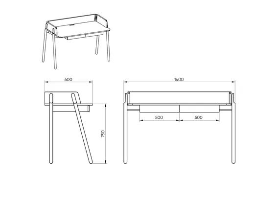 Стол письменный Basic 140*60 см (натуральный дуб, молочный рогожка)