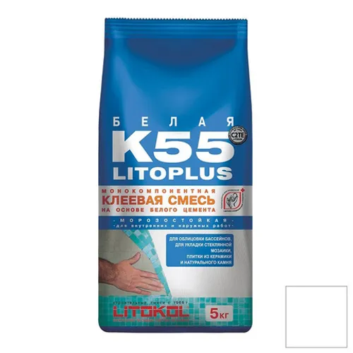 Клей Litokol LitoPlus K55 для плитки и мозаики белый 5 кг