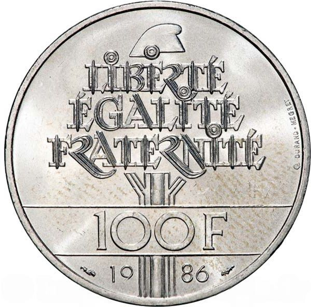France, 100 Francs, 1986 – Centennial of the Statue of Liberty. Silver Commemorative Coin, MS